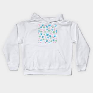 Cat Paw Print, Fish Bones, Ball of Yarn Pattern - Blue Version Kids Hoodie